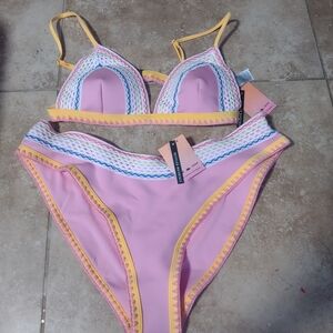 Pink Bikini Set with Colorful Trim
